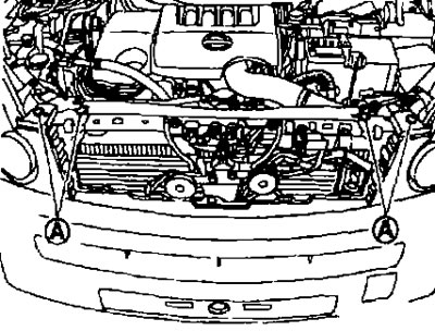 3. Выміце заціскі (А) з верхняга боку карніза пярэдняга бампера.